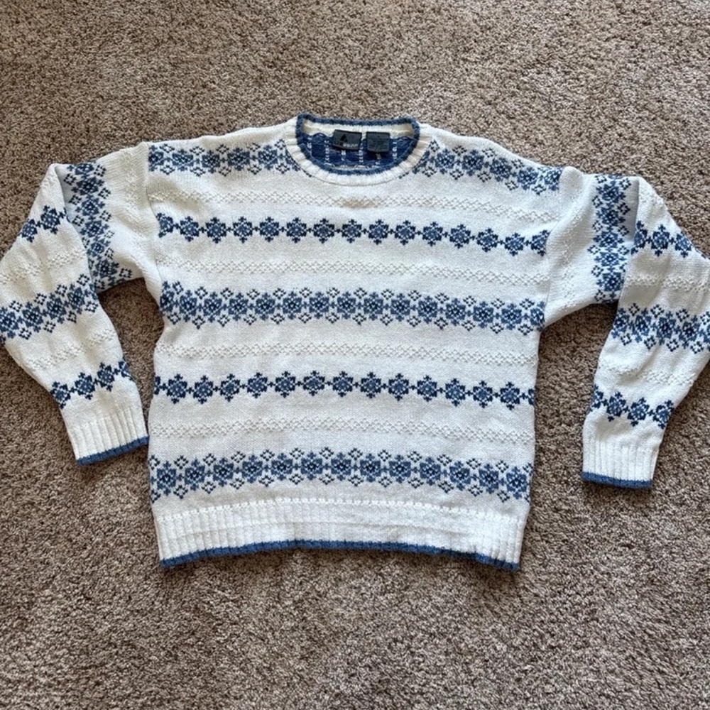 Vintage Liz Wear 100% Cotton Blue/White Sweater size Medium - Picture 8 of 12
